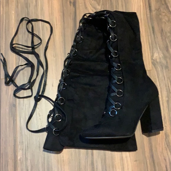 Black Suede Mid Thigh Heels - Picture 4 of 5